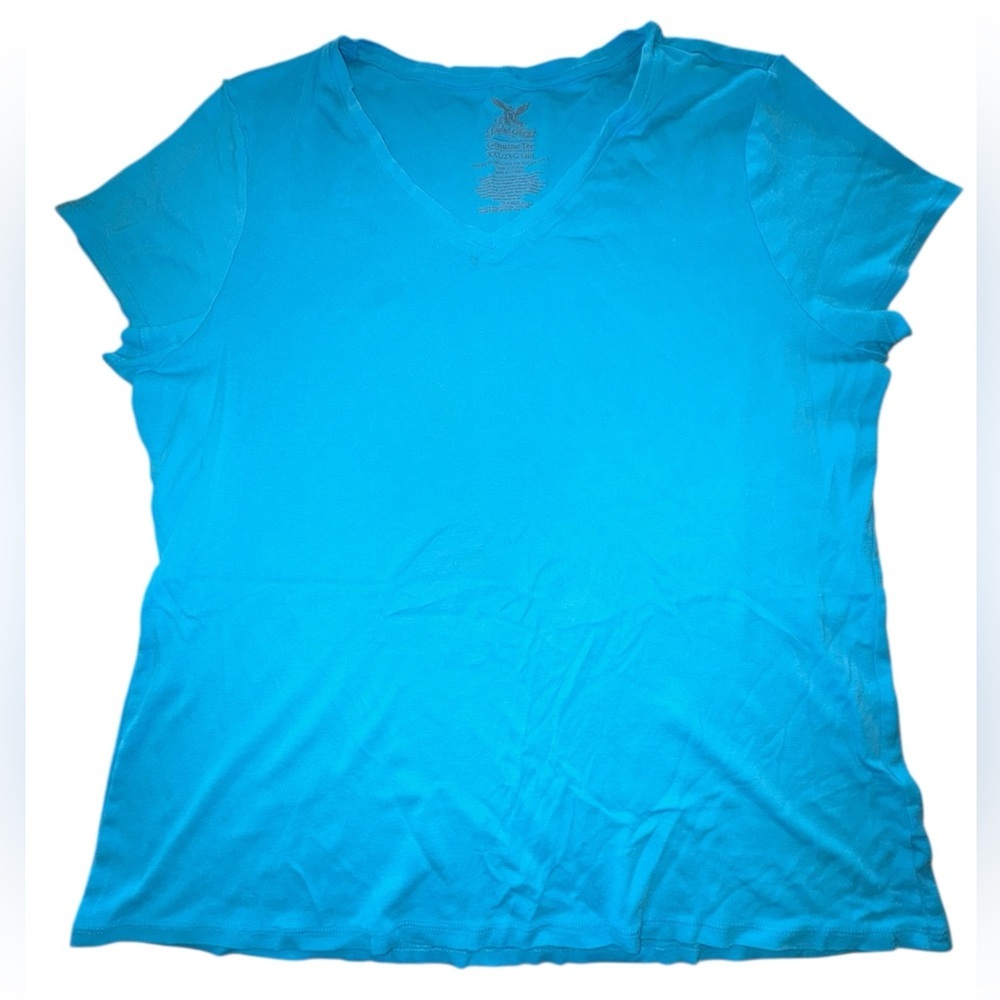 Faded Glory Relaxed Blue Short Sleeve V-Neck Cotton Tee XXL